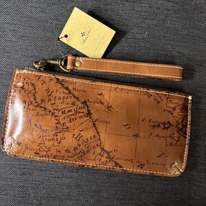 Patricia Nash NWT St Croce Map Print Leather Wristlet Wallet Bag Riot Rust 9.5”